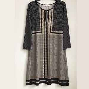 NWOT Black and Cream Women's Print Dress 3/4 Sleeves Size Large